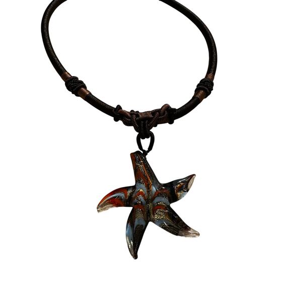 Blown Glass Star Braided Cord Hippie No Metal Choker Necklace - Picture 4 of 6